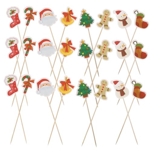 MOLUCKFU 24 Stück Weihnachtliche Einweg-obststäbchen, Hygienische Obstspieße Für Feiertagsfeiern, Praktisches Einweggeschirr, Dekorativer Kuchenaufsatz von MOLUCKFU
