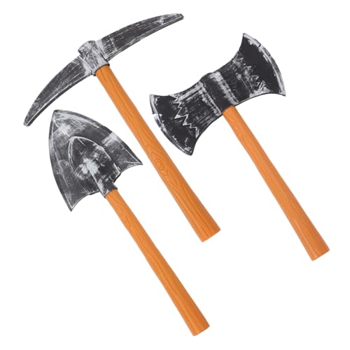 MOLUCKFU 3 Stück Teiliges Bühnenrequisit mit Fake Doppelbeil Spitzhacke und Schaufel aus Leichtem Kunststoff für Dwarf Cosplay Halloween Kostüm Party Geburtstagsspielzeug von MOLUCKFU