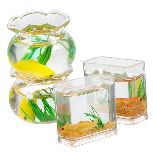 MOLUCKFU 4 Stücke Miniatur Schüssel Mini Tank Fisch Spielzeug Wohnkultur Miniatur Zufällige Farbe von MOLUCKFU