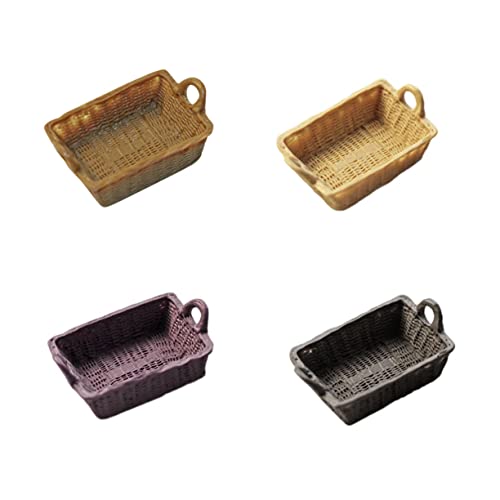 MOLUCKFU 4 Stück Resin Lebendige Mini Aufbewahrungskörbe in Khaki Camel Violett Schwarz für Puppenhaus Dekoration Leicht Realistisch Modellspielzeug Zubehör von MOLUCKFU