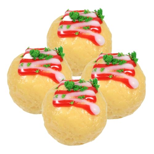 MOLUCKFU 4 Stück Simulierter Takoyaki Snack Für Puppenhaus, Mini Snack, PVC Bastelarbeit, Gefälschter Snack, Realistischer Mini Snack, Realistisch Zur Anzeige, Mini Snack Modell, Mini von MOLUCKFU