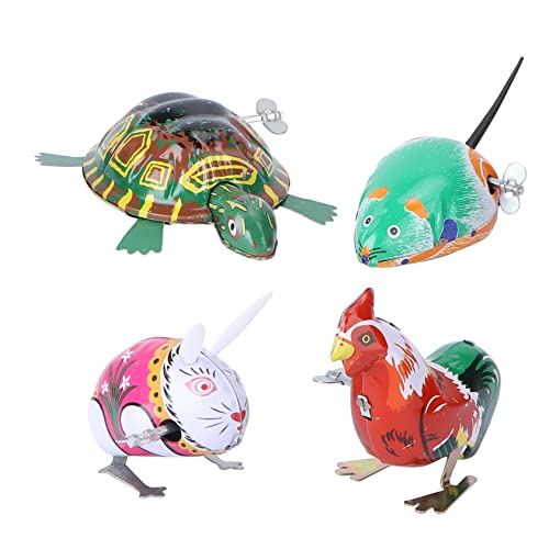 MOLUCKFU 4 Stück Teiliges Blechspielzeug Aufziehfiguren Klassische Tiermodelle Wind Up Aufziespielzeug für Kleinkinder Bewegungs und Motorikfähigkeiten von MOLUCKFU