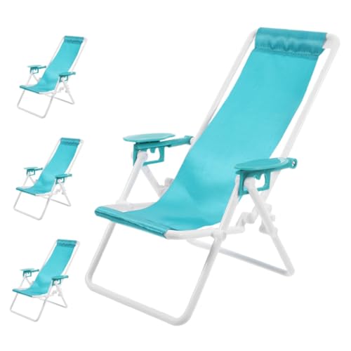 MOLUCKFU 4 Stück Teiliges Mini Klapp Sonnenstuhl Realistische Faltbare Strandstühle aus Weichem Stoff Dekorative Puppenhausmöbel für Camping Heim und Partydeko von MOLUCKFU