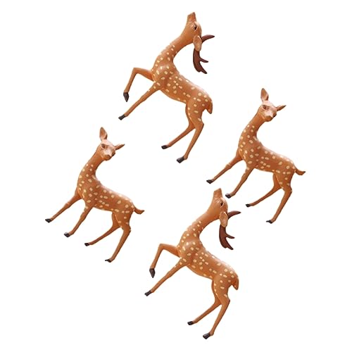 MOLUCKFU 4 Stück Tierstatue Miniatur kleine Hirschstatue Plüsch Hirsch-Kuchenaufsatz Wildtierfiguren Cute Decor Waldtiere Figuren gartendeko Spielzeug Desktop-Ornament Kleintiermodell PVC von MOLUCKFU