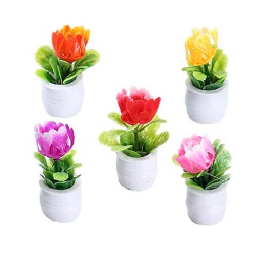 MOLUCKFU 5Pcs Simulierte Topfpflanzen Puppenhaus Gefälschte Bonsai Puppenhaus Mini Schmücken Puppenhaus Blumen Bonsai Home Mini Mini Gefälschte Kleine Bonsai False Blumen Bonsai von MOLUCKFU