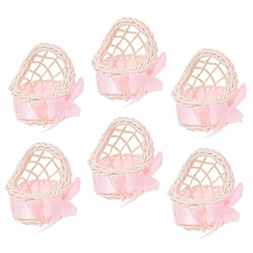 MOLUCKFU Heimdeko Evi Love 6st Dekorativer Blumenkorb Mini Weidenkorb Kleiner Weidenkorb Griffe Rattan Bausätze Kleiner Picknickkorb Gefälscht Kinderwagen Aus Korbgeflecht Figuren Rosa Stoff von MOLUCKFU