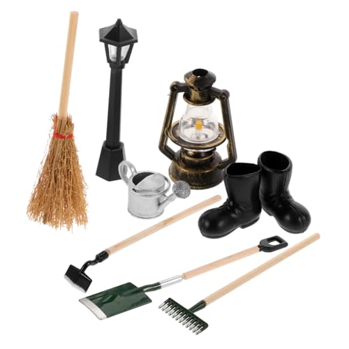 MOLUCKFU 8Stücke Schaufel Rechen Lampe Wasserkanne und Besen für Miniatur Gartendekoration und Kreative Spielideen von MOLUCKFU