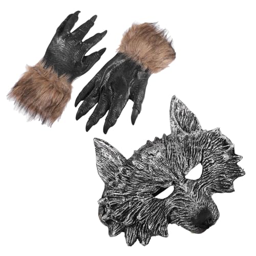 MOLUCKFU Halloween Werwolf Kostüm mit Realistischer Wolfmaske und Spitzen Handschuhen Strapazierfähiges Material Atmungsaktiv Unisex für Fasching Maskenball und Kostümparty von MOLUCKFU