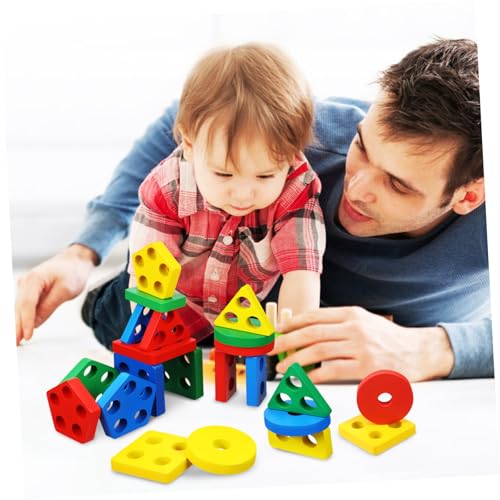 MOLUCKFU Holz Bauklötze Geometrische Sortierspiele Buntes Montessori Ab Jahr Fördert Farberkennung Formzuordnung und Feinmotorik Sicherer Holzspielzeug für Vorschulkinder von MOLUCKFU