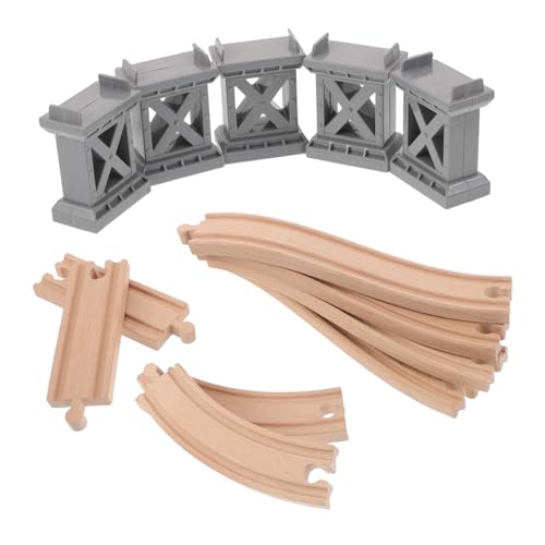MOLUCKFU Holz Eisenbahn Brücken mit Aufsteigenden Bogen Schienen Kompatibel für Zugspielzeug Schienenzubehör Fördert Kreatives Bauen und Realistisches Spielerlebnis von MOLUCKFU