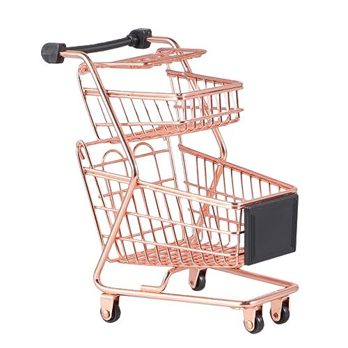 MOLUCKFU Mini Einkaufswagen für Zweistöckiger Roségoldener Rolltrolley Realistische Nachbildung Fördert Kognitive Entwicklung und Rollenspielspaß von MOLUCKFU