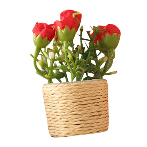 MOLUCKFU Mini-Topf Mit Roter Rose Miniaturblume Für Puppenhaus Pflanzendekor Für Miniaturgarten Bonsai-Modell Für Heimdekor Winziges Blumenset Für Schreibtischornament von MOLUCKFU