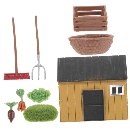 MOLUCKFU Miniatur Bauernhof Modell mit Landwirtschaftlichen Werkzeugen Realistische Gemüse und Haus Deko für Puppenhaus Garten Diorama Lebensechte Mini Farm Landschafts Requisiten von MOLUCKFU