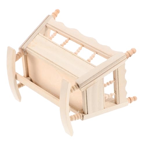 MOLUCKFU Miniatur Holz Babybett Modell für Puppenhaus Stabile Handgefertigte Babybett mit Glatter Oberfläche Naturbelassenes Holz Geeignet als Puppenhaus Zubehör und Miniatur Dekoration von MOLUCKFU