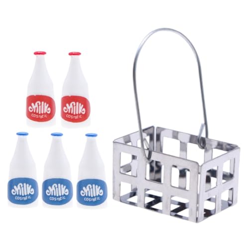 MOLUCKFU Miniatur Milchflaschen mit Metallkorb Langlebig und Realistisch Puppenhaus Dekoration Feines Design für DIY Miniatur Küche und Rollenspiel Zubehör von MOLUCKFU