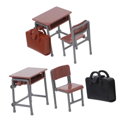 MOLUCKFU Miniatur Puppenhaus Möbel Teilig Holzfarben Klassenzimmer Tisch Stuhl Schulranzen Modell Realistische Miniatur Schulmöbel Vielseitig für Puppenhaus Dekoration Sammler und von MOLUCKFU