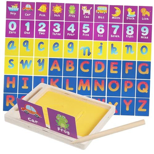 MOLUCKFU Montessori Sandtablett aus Holz Sand Schreibbrett für Buchstabenbildung Kreatives Lernspielzeug Homeschool Zubehör mit Karten und Stift Sicher Kindgerecht von MOLUCKFU