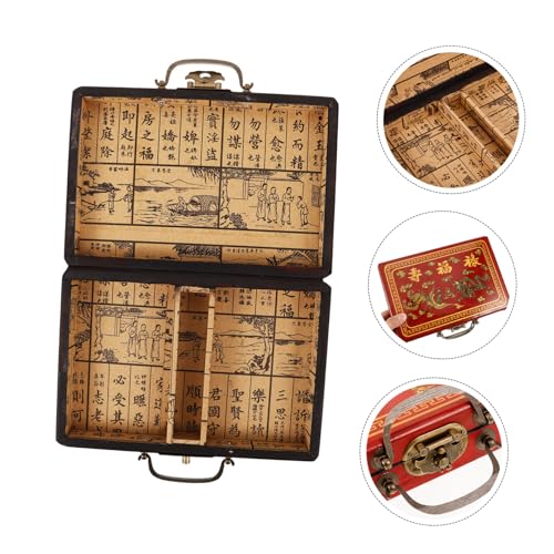 MOLUCKFU Retro Mahjong Aufbewahrungsbox aus Holz mit Praktischem Tragegriff und Robustem Verschluss Große Vintage Schatulle zur Sicheren Lagerung Mehrerer Mahjong Sets und Sonstiger von MOLUCKFU
