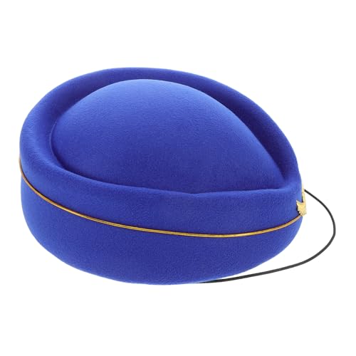 MOLUCKFU Stewardess Mütze Damen Filz Uniform Hut Blau Faux Wool Kostüm Accessoire Bühnenperformance Kopfbedeckung Verstellbar Komfortabel von MOLUCKFU