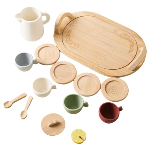 MOLUCKFU Teeservice Für Kleinkinder Miniaturhaus Geschirr Kinderspielzeug Aus Holz Und Silikon Sicher Für Kinder Kreatives Teeparty-zubehör von MOLUCKFU