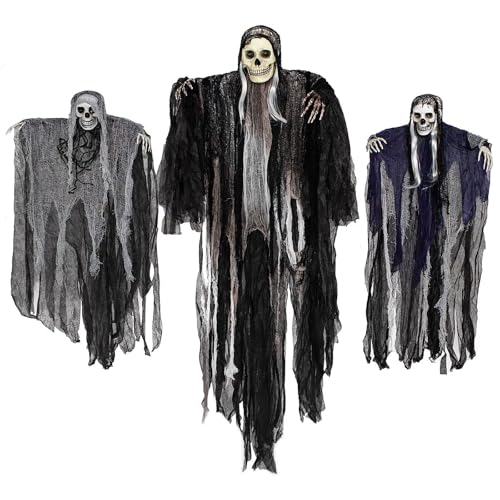 MOMAHUA 3 Stück Hängende Halloween Türvorhang Dekoration, Große Hooded Robe Gauze Skelett Geist Sensenmann Sensenmänner zum Aufhängen für Gruseligste Indoor Outdoor, Halloween Garten Haustür Deko MOMAHUA 3 Stück Hängende Halloween Türvorhang Dekoration, Große Hooded Robe Gauze Skelett Geist Sensenmann Sensenmänner zum Aufhängen für Gruseligste Indoor Outdoor, Halloween Garten Haustür Deko von MOMAHUA