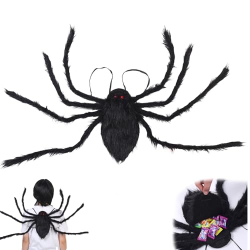 MOMAHUA 90CM Halloween Spinnen Rucksack Schwarz, Realistische Spinnenkostüm Riesenspinne Süßigkeitentüte, Haarige Langen Beinen und Roten Augen Scary Spider Kostüm Requisiten für Kinder Erwachsene MOMAHUA 90CM Halloween Spinnen Rucksack Schwarz, Realistische Spinnenkostüm Riesenspinne Süßigkeitentüte, Haarige Langen Beinen und Roten Augen Scary Spider Kostüm Requisiten für Kinder Erwachsene von MOMAHUA