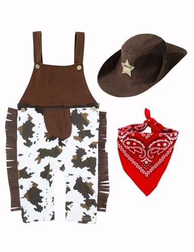 MOMBEBE COSLAND Baby Jungen Cowboy Strampler Karneval Western Outfits Overall Kleidung Set Braun 18-24 Monate von MOMBEBE COSLAND