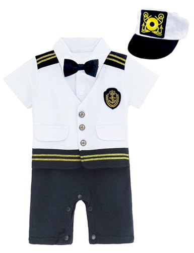 MOMBEBE COSLAND Baby Jungen Kapitän Kostüm Strampler Bodysuit mit Kapitän Mütze, Weiß, 6-12 Monate MOMBEBE COSLAND Baby Jungen Kapitän Kostüm Strampler Bodysuit mit Kapitän Mütze, Weiß, 6-12 Monate von MOMBEBE COSLAND