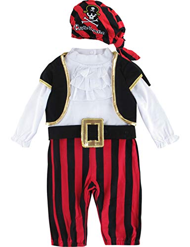 MOMBEBE COSLAND Baby Pirat Kostüm Junge Halloween Outfit, Schwarz, 3-6 Monate, 70 von MOMBEBE COSLAND