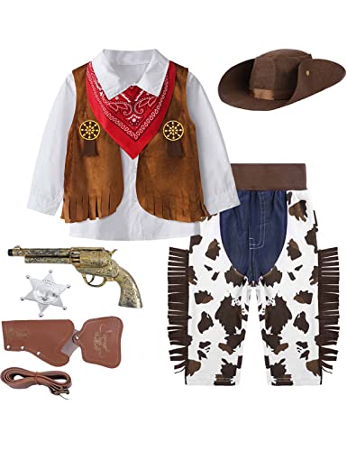 MOMBEBE COSLAND Kinder Jungen Western Cowboy Kostümset Kinder Halloween Cosplay Kostüm,5-6 Jahre MOMBEBE COSLAND Kinder Jungen Western Cowboy Kostümset Kinder Halloween Cosplay Kostüm,5-6 Jahre von MOMBEBE COSLAND