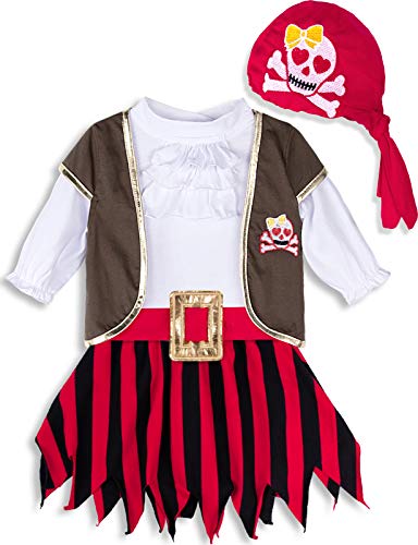 MOMBEBE COSLAND Mädchen Piraten Bekleidungssets Halloween Outfit 5tlg 3 Jahre Rot von MOMBEBE COSLAND