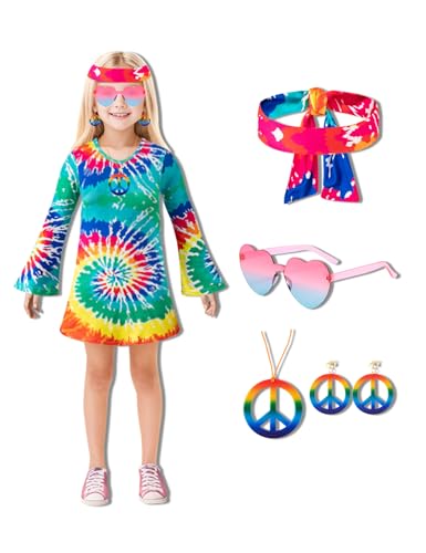 MOMMY'S NEW MAN Kleinkind Mädchen 60er 70er Jahre Blume Halloween Party Disco Peace and Love Hippie Kleid, Blau, 5 Jahre von MOMMY'S NEW MAN