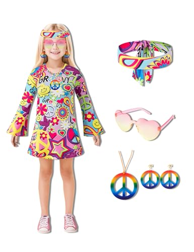 MOMMY'S NEW MAN Kleinkind Mädchen 60er 70er Jahre Blume Halloween Party Disco Peace and Love Hippie Kleid, metallisch, 8 Jahre von MOMMY'S NEW MAN
