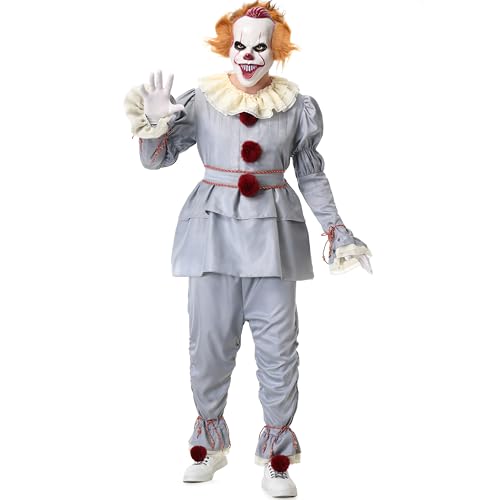 MOMOSTAR Pennywise Kostüm für Herren, Halloween Clown Kostüm Horror mit Pennywise Maske, Killer Clown Outfits Erwachsen für Halloween Karneval Cosplay (XL) von MOMOSTAR