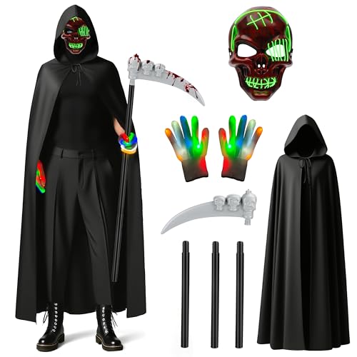 MOMOSTAR Sensenmann Kostüm Erwachsen, Halloween Reaper Kostüm Herren, Sensemann Umhang mit Todessense Leuchtende Maske Handschuhe, Gruselig Tod Kostüm für Halloween Party Cosplay Karneval MOMOSTAR Sensenmann Kostüm Erwachsen, Halloween Reaper Kostüm Herren, Sensemann Umhang mit Todessense Leuchtende Maske Handschuhe, Gruselig Tod Kostüm für Halloween Party Cosplay Karneval von MOMOSTAR