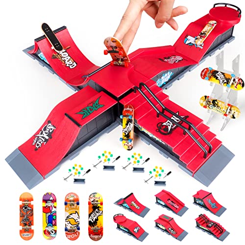 MOMSIV 6Pcs Mini Finger Skateboard and Ramp Accessory Set, DIY Funny Desktop Skate Park Board Game Toy with Ramp Accessories Set for Kids and Children (6 in 1) von MOMSIV
