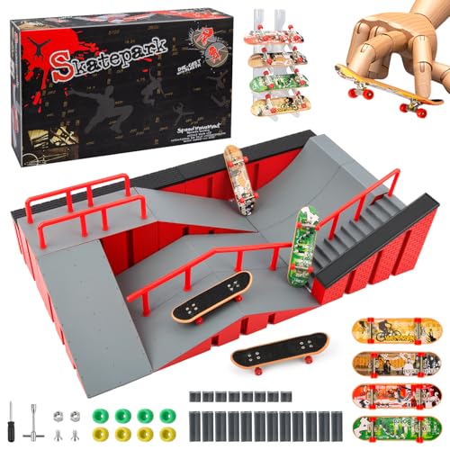 MOMSIV Mini Finger Skateboard, Lustiges Skatepark Board mit Rampenzubehör für Kinder (B) von MOMSIV