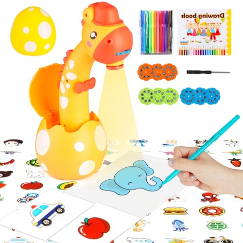 MOMSIV Zeichenprojektor für Kinder, Projektor Verfolgen und Zeichnen Toy, Zeichenbrett Zeichenspielset Spielzeug mit 72 farbenfrohen Mustern für Jungen und Mädchen Geschenke, Gelb von MOMSIV