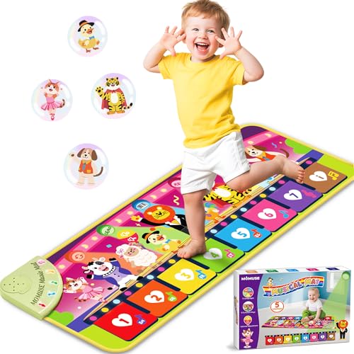 MOMUSE 5-Sprachen Musikmatte (DE/FR/IT/ES/EN), Baby Spielzeug ab 1 Jahr, Multilinguale Klaviermatte mit 9 Tieren, Tragbar, Leicht, Weihnachts-/Geburtstagsgeschenk für Kinder 1 2 3 4 Jahre​​ von MOMUSE
