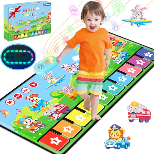 MOMUSE Baby Spielzeug ab 1 Jahr mit 80 Tönen, Große Musikmatte mit 10 Tiere & 10Autos, Klaviermatte mit Weiches Licht, 10+ Stufen Lautstärkeanpassung, Geschenke für Jungen Mädchen 1 2 3 (110cm*45cm) von MOMUSE