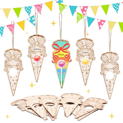 MONCAP 15 STK Schultüte Anhänger Einschulung Namensanhänger Holz Schultüte Deko zum Aufhängen Zuckertüte zum Bemalen Schulkind Geschenkanhänger Schultüte Streudeko für Schulanfang Deko Junge Mädchen MONCAP 15 STK Schultüte Anhänger Einschulung Namensanhänger Holz Schultüte Deko zum Aufhängen Zuckertüte zum Bemalen Schulkind Geschenkanhänger Schultüte Streudeko für Schulanfang Deko Junge Mädchen von MONCAP