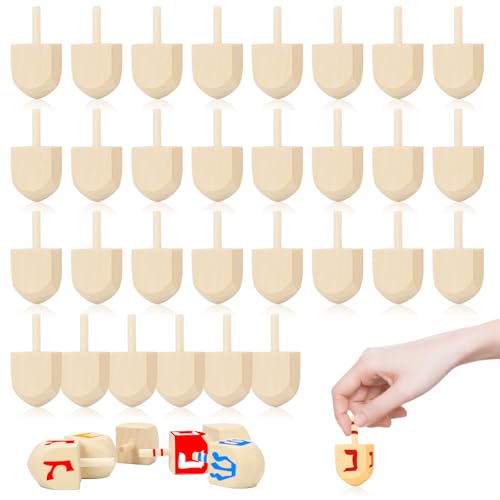 MONCAP 30 Stück Kreisel aus Holz Malkreisel Holzkreisel für Kinder Chanukka Dreidel zum Bemalen Hanukkah Kreisel Spielzeug Chanukka Partydekoration Chanukka Dreidel Geschenk für Jungen Mädchen von MONCAP