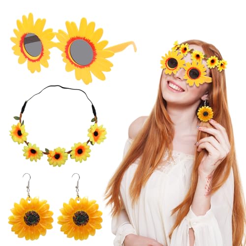 MONCAP 3pcs Sonnenblumen Kostüm Damen Sonnenblumen Stirnband Sonnenblumen Haarschmuck Haarreif Sonnenblumen Hippie Accessoires mit Sonnenbrille für Karneval Fasching Party 60er 70er Kostüm Zubehör MONCAP 3pcs Sonnenblumen Kostüm Damen Sonnenblumen Stirnband Sonnenblumen Haarschmuck Haarreif Sonnenblumen Hippie Accessoires mit Sonnenbrille für Karneval Fasching Party 60er 70er Kostüm Zubehör von MONCAP