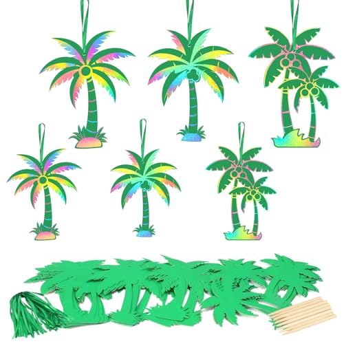 MONCAP 48 Stück Palme Kratzbilder Palme Bastelset Hawaii Basteln Palme Deko Tropische Pflanze Kreativ DIY für Kinder Sommerparty Deko Hawaii Gartenparty Regenwald Dschungel Kindergeburtstag von MONCAP