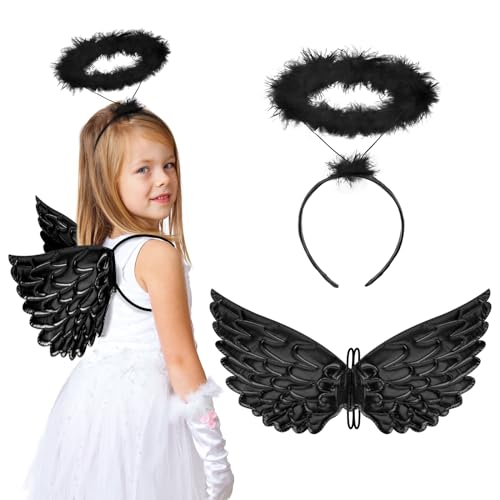 MONCAP 2STK Engel Kostüm Mädchen Schwarz Engelsflügel Halloween Engel KinderKostüm Teufel Kostüm Kinder Teufelsflügel für Halloween Fasching Engel Teufel Cosplay Party Maskerade MONCAP 2STK Engel Kostüm Mädchen Schwarz Engelsflügel Halloween Engel KinderKostüm Teufel Kostüm Kinder Teufelsflügel für Halloween Fasching Engel Teufel Cosplay Party Maskerade von MONCAP