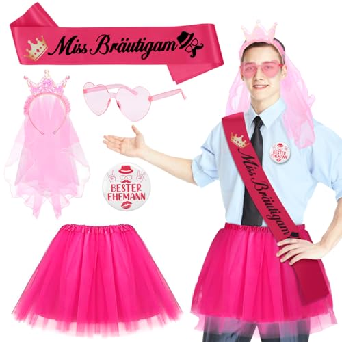 MONCAP JGA Kostüm Set für Männer - Junggesellenabschied Outfit Mit Rosa Tütü, Herz Brille, Miss Bräutigam Schärpe - 5 Stück Accessoires für Party Hochzeit MONCAP JGA Kostüm Set für Männer - Junggesellenabschied Outfit Mit Rosa Tütü, Herz Brille, Miss Bräutigam Schärpe - 5 Stück Accessoires für Party Hochzeit von MONCAP