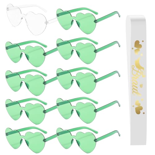 MONCAP 11STK JGA Brille Team Braut Sonnenbrille Frau Junggesellenabschied Accessoires Bride to Be Herz Brille Set mit Braut Schärpe Grüne Herz Partybrillen JGA Deko Accessoires für Hochzeit Brautparty MONCAP 11STK JGA Brille Team Braut Sonnenbrille Frau Junggesellenabschied Accessoires Bride to Be Herz Brille Set mit Braut Schärpe Grüne Herz Partybrillen JGA Deko Accessoires für Hochzeit Brautparty von MONCAP