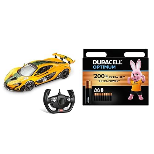 Mondo Motors, MC Laren P1 GTR, Modell im Maßstab 1: 14, Geschwindigkeit bis zu 10 km/h, Spielzeugauto für Kinder - 63382 + Duracell Optimum Batterien AA, 8 Stück, bis zu 200% zusätzliche Lebensdauer von MONDO