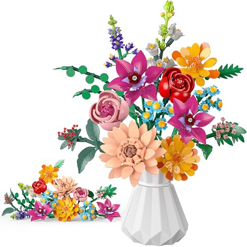 MONOFUN Blumen Blumenstrauß Bausatz, 13 Stiele Nie Verblassender Strauß mit Flowers Rosen, Geschenk für Kinder, Erwachsene, Frauen Valentinstag Muttertag, Geburtstags für Sie oder Ihn, 887 Pcs von MONOFUN