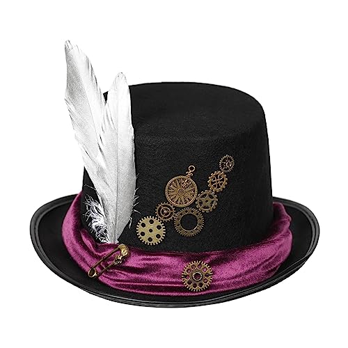 MONOJLY Filz-Steampunk-Hut für Erwachsene mit Zahnrädern, Vintage-Stil, viktorianischer Steampunk-Kostüm, Hut für Damen und Herren, Halloween-Party-Requisiten von MONOJLY